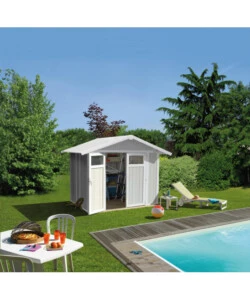 Casetta da giardino in pvc grosfillex "utility 5" grigio-verde e bianco 295x261x236 cm - cod. 22805138